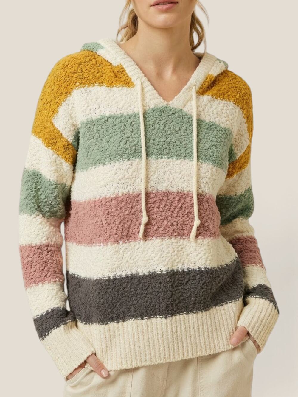 Absolutely Creative Worldwide Striped Boucle Hoodie Sweater NWT Small